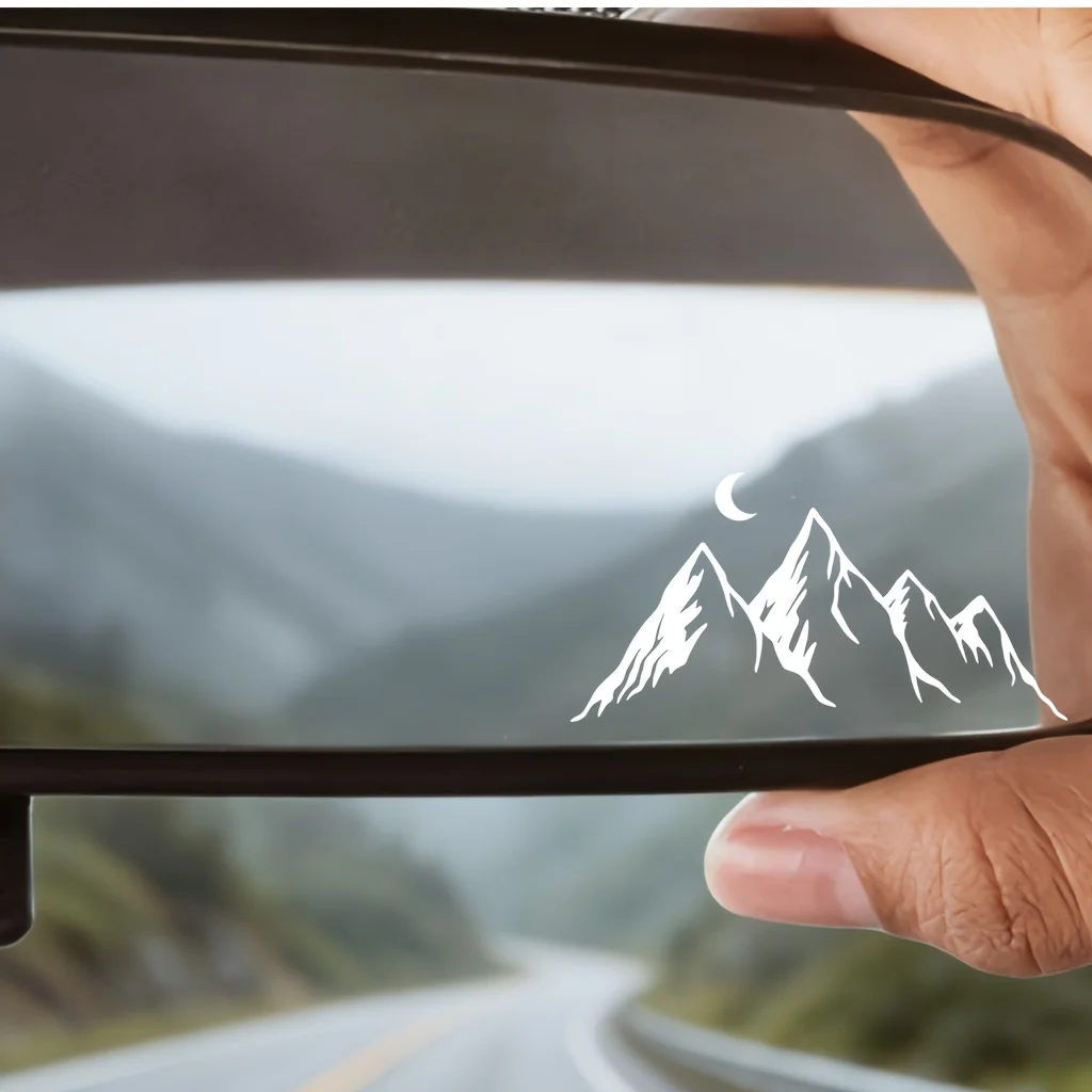 

Высококачественная виниловая наклейка на автомобиль с изображением гор и луны, белая прочная наклейка для зеркала заднего вида автомобиля