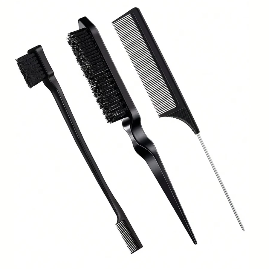 Juego de 3 peines para estilizar el cabello, cepillo de pelo de Triple lágrima de calidad de salón, peine de cola de ratón, cepillo de borde, herramienta de cola de pelo para estilismo profesional