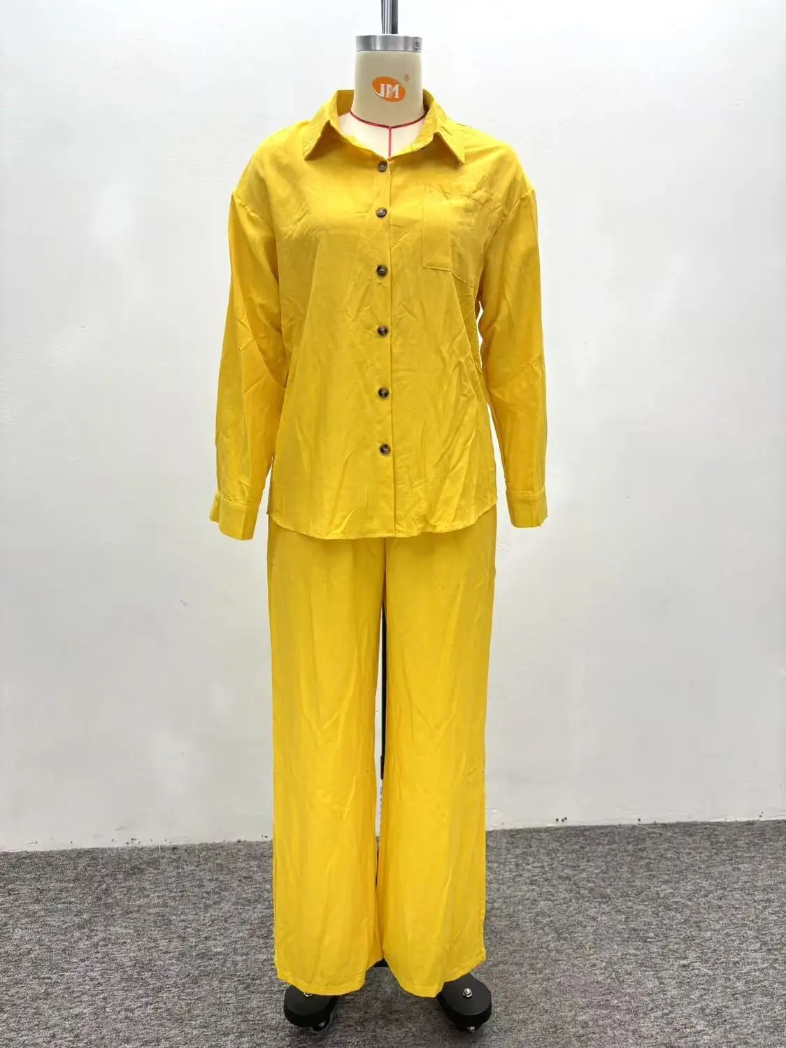 

2025 New Women's Solid Color Elegant Collar Long Sleeve Shirt Casual Fashion Pants Two Piece Set