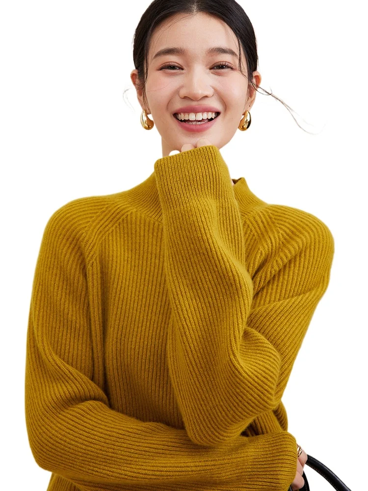 Special 100% cashmere, beautiful and practical 9-needle double-thread ingot needle thickened semi-turtleneck knitted sweater