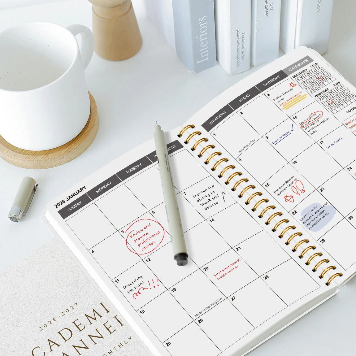 A5 Academic Planner 2026-2027, Weekly & Monthly Spiral Organizer, Student Agenda, Calendar with Notes, School Office Supplies