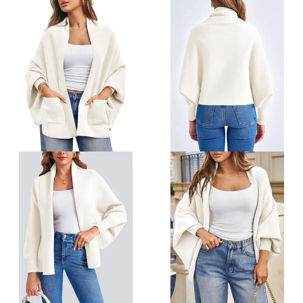 

Женский массивный вязаный кардиган с открытым передом «летучая мышь», шаль-пончо с длинными рукавами, свитер на осень