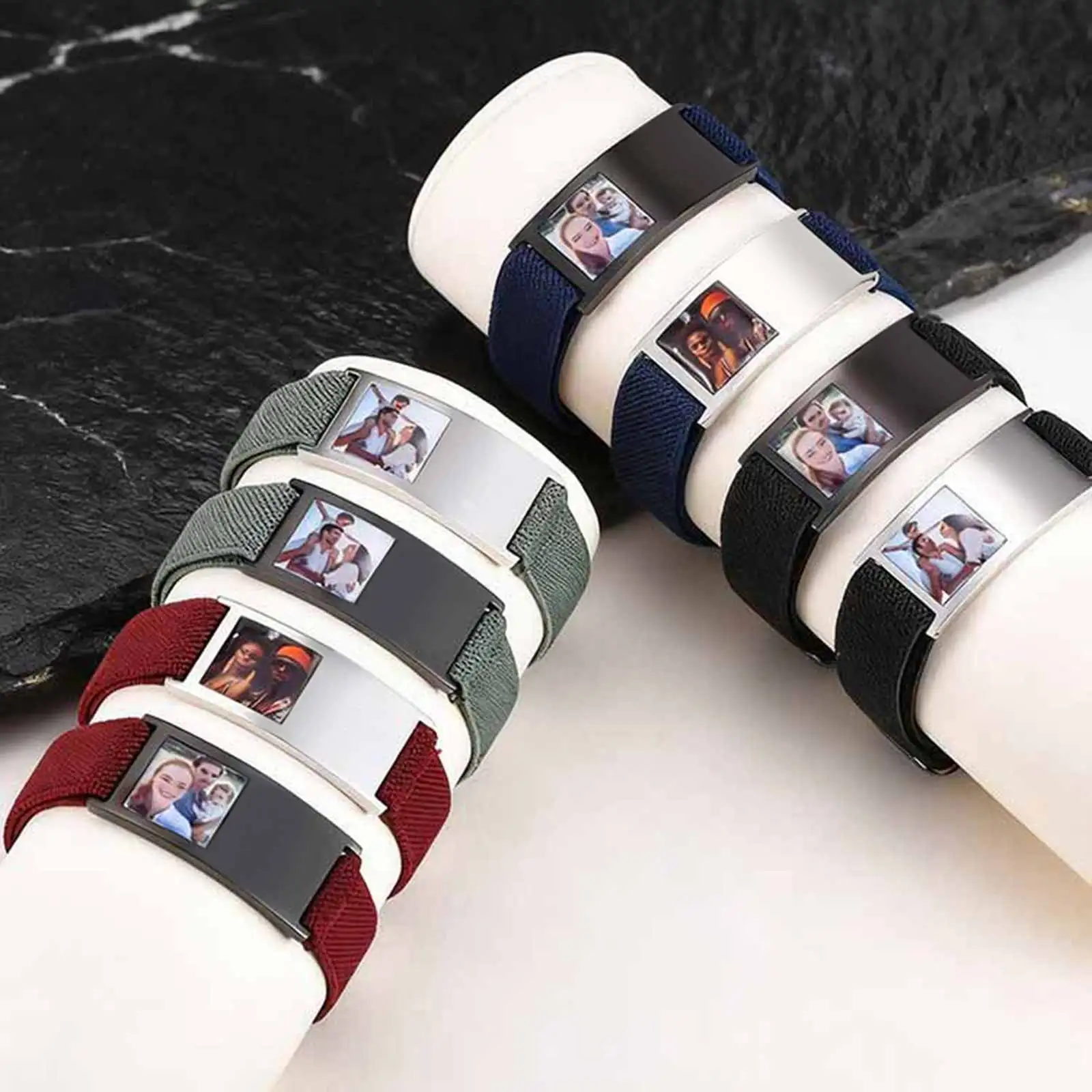 Vnox Personalized Photo Bracelet for Men, Custom Engraved Picture Text Custom Elastic Strap Stainless Steel ID Bracelets Gifts - view 5
