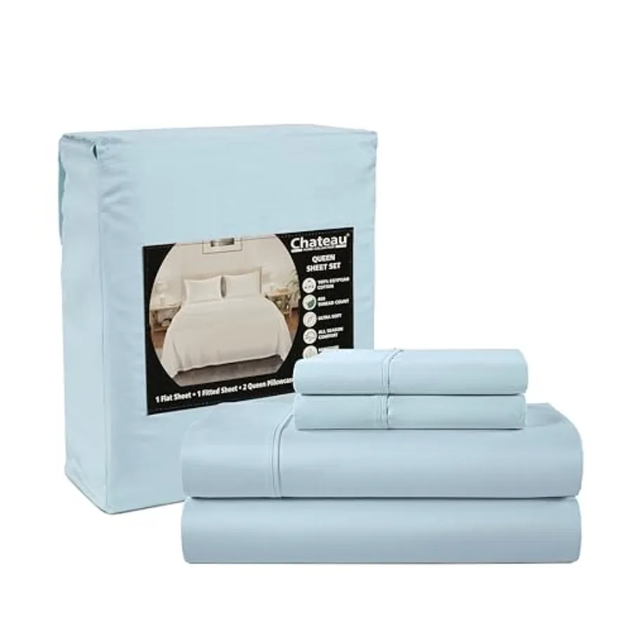 

400 Thread Count Cotton Bed Sheets Size 15" Deep Pocket Sheet Set 4 Pcs Naturally Cool Soft Sateen Weave Machine Washable y Ela
