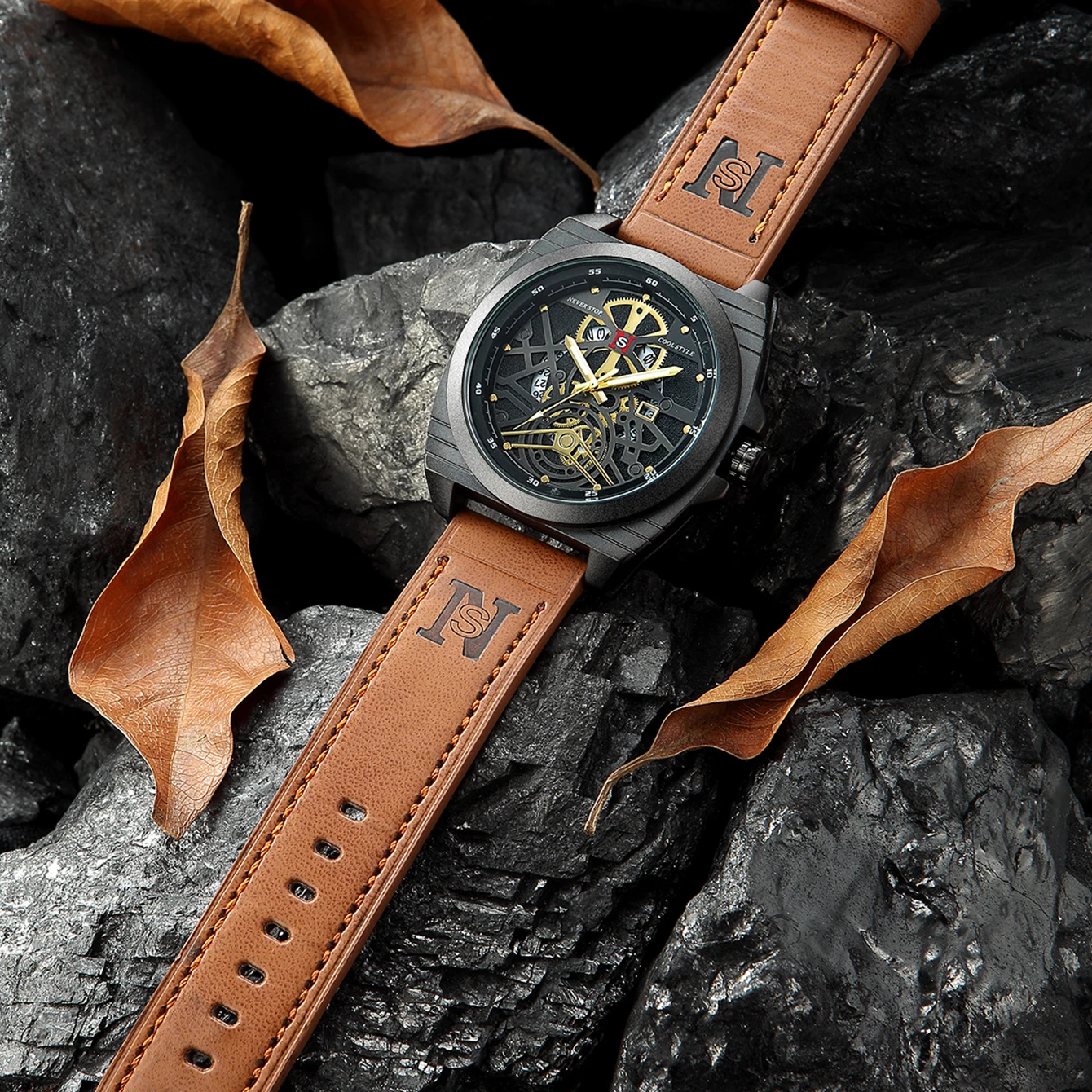 ساعة يد كوارتز مقاومة للماء من UTHAI-Men ، إضاءة ليلية ، تقويم ، عصري ، عمل ، رياضة ، حزام ، ساعة ، موضة رجالية ، جديدة