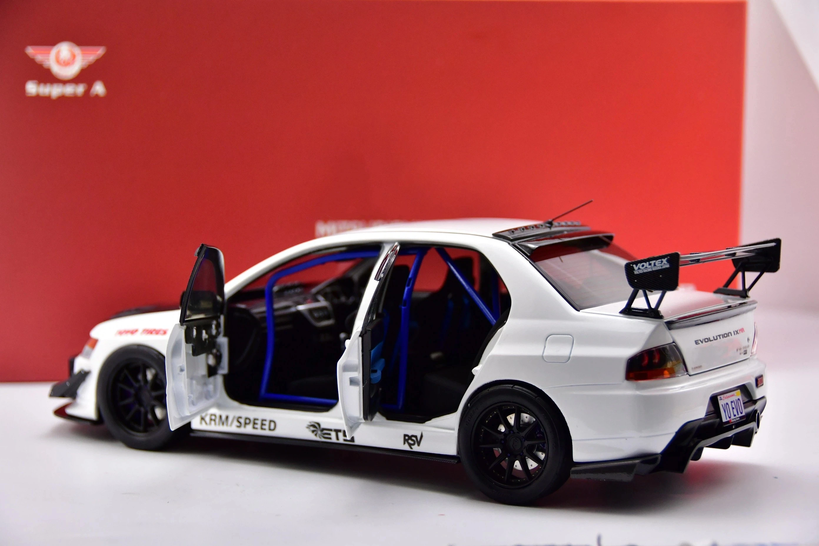 Super A 1:18 Lancer EVO 9 White JDM Simulation Limited Edition All Open Alloy Metal Static Car Model Toy Gift