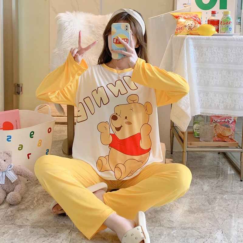 Cartoon Disney Donald Duck Women\'s Pajamas Autumn New Cotton Long Sleeve Casual Loose Two-piece Loungewear Pajamas Set