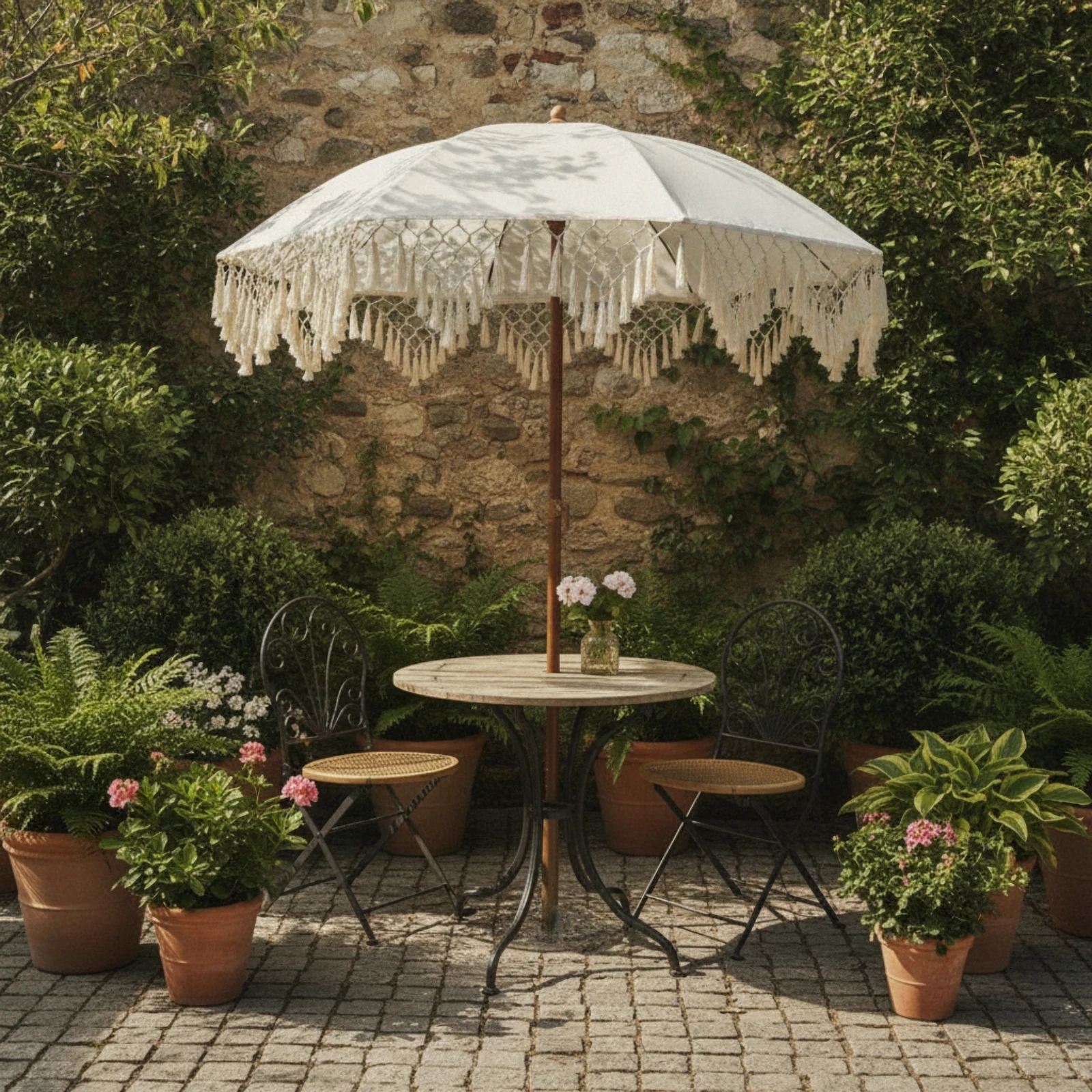 Outdoor Furniture With Umbrella - Ombrellone da Esterno con Frange Decorative,