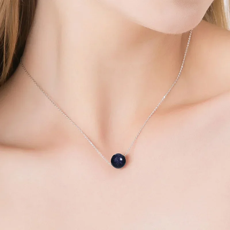 Natural Blue Sandstone Pendant Necklace 925 Sterling Silver Necklace for Women Fashion Jewelry Wedding Engagement Gifts