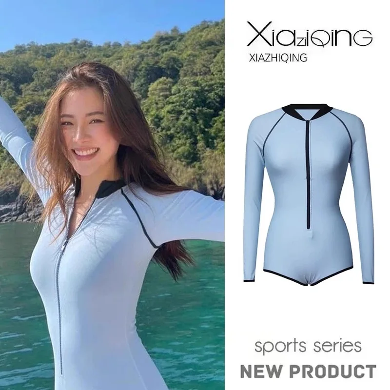 

Swimsuit Women's Xiaoshui New One-piece Long-sleeved Belly Cover, Thin and Conservative Swimsuit, Swimming Pool High Sense