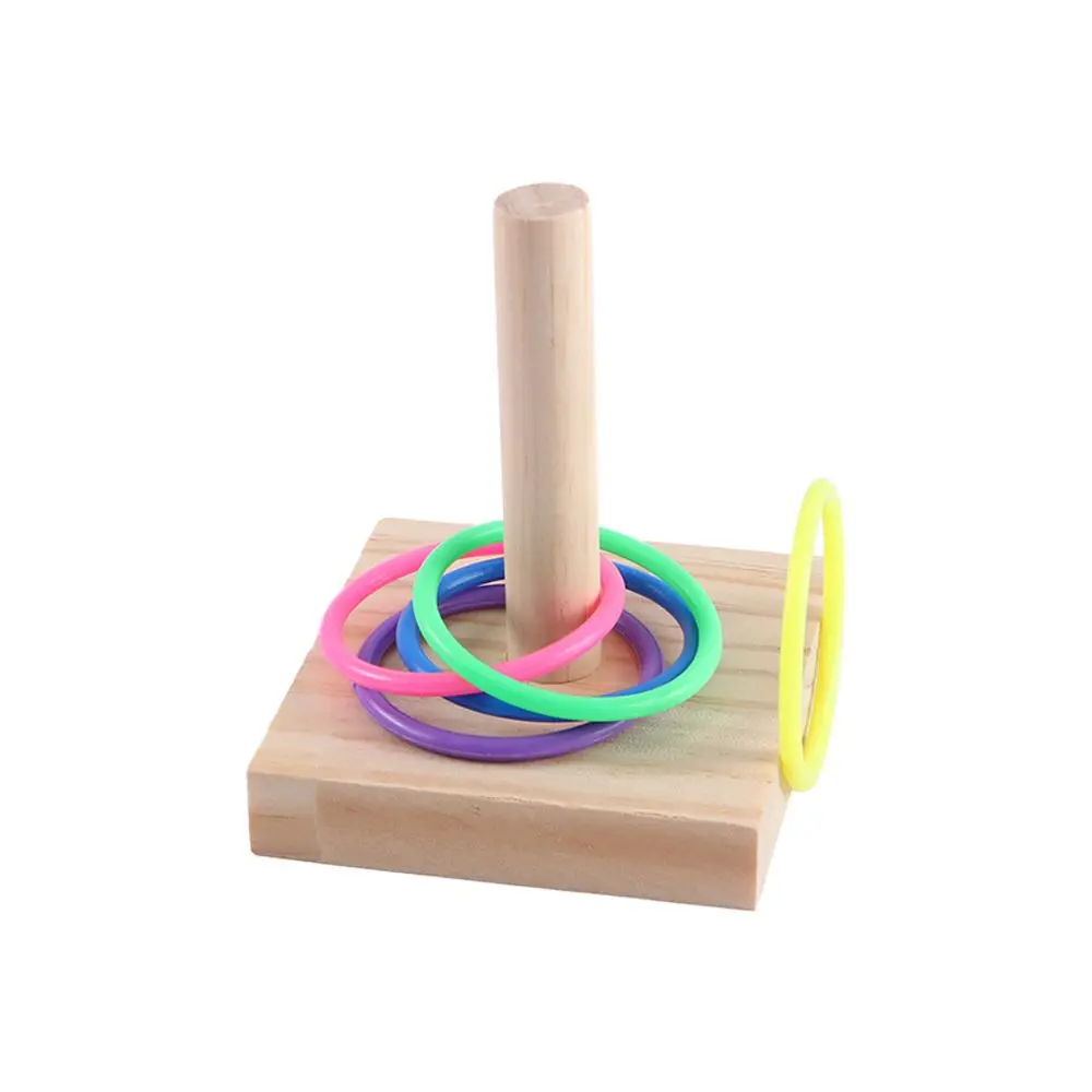 Tricks Gym IQ Training Wooden Foraing Playground Bird Chew Toy Stacking Color Ring Toys Parrots Platform