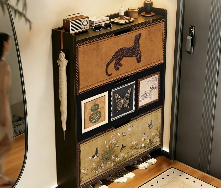 

Extremely narrow and ultra-thin steel shoe cabinet, integrated storage cabinet, antique thin cabinet against the wall