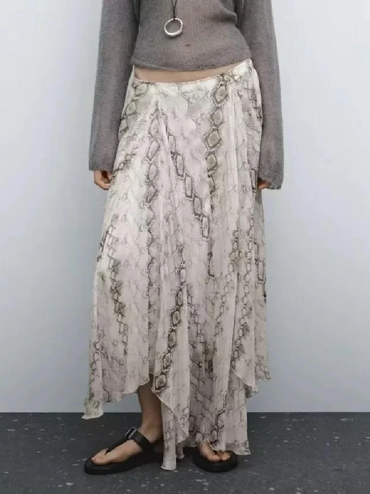

Vaion Sle Snake Print Midi Skirt Wide Hem High Waist A-Line Skirt Casual Commute Length Chinese Production Summer 2025