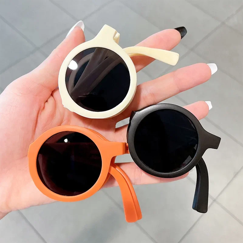 New Children\'s Folding Small Frame Circle Sunglasses Girls Brand Designer Circle Sun Glasses Cute Baby Sunshade Eyewear UV400