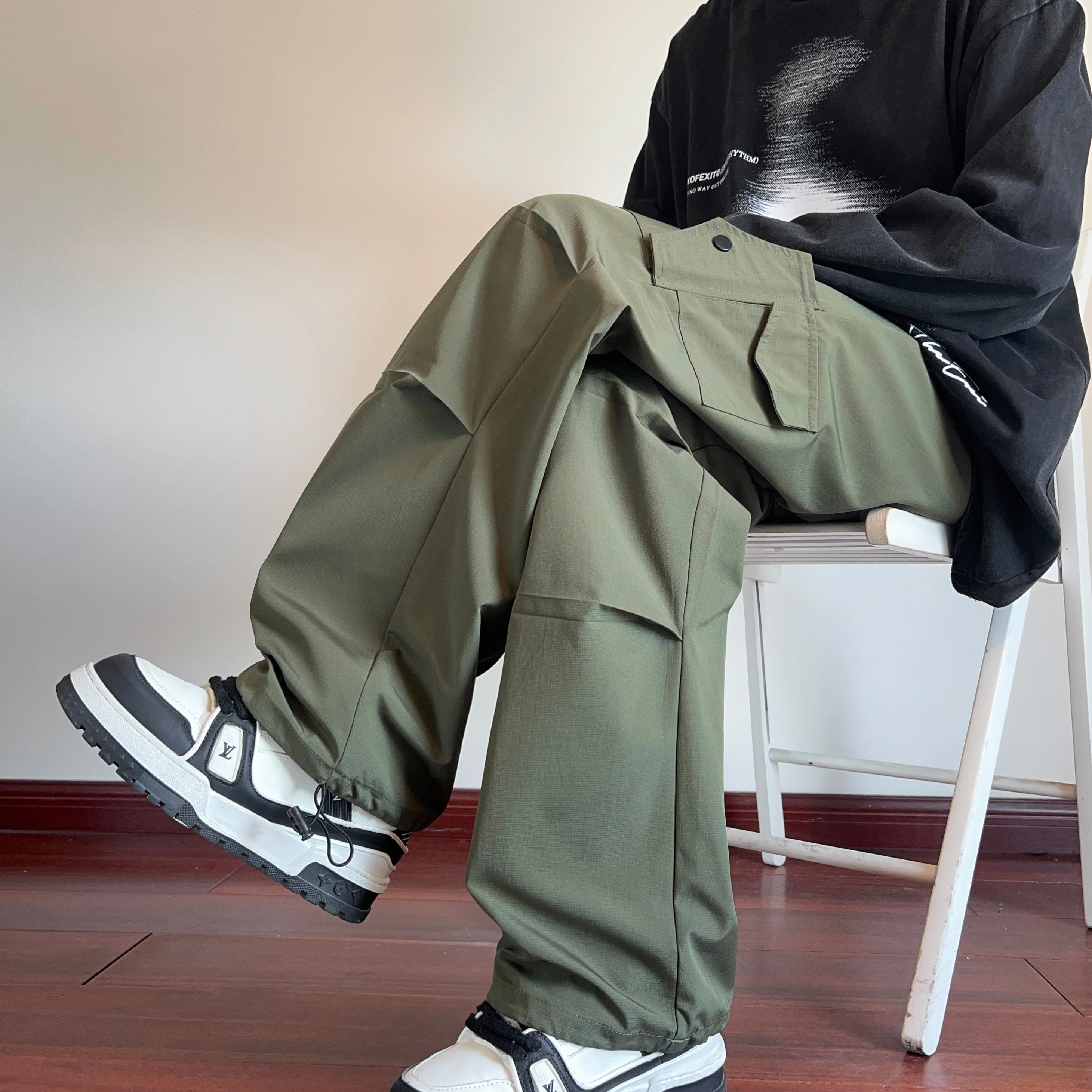 

Men's casual pants Striped large pocket casual pants baggy paratrooper cargo pants