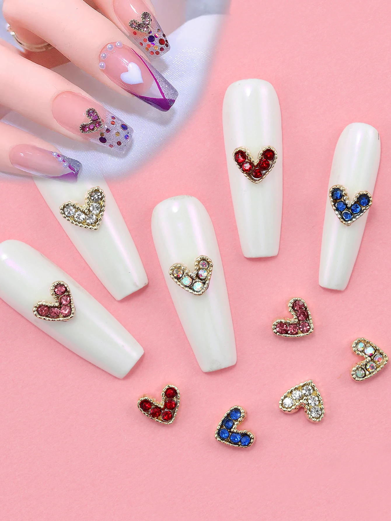 10pcs Nail Art Nail Accessories Y2K Small and Exquisite Japanese and Korean Style D Heart shaped Shining Nail Gem DIY