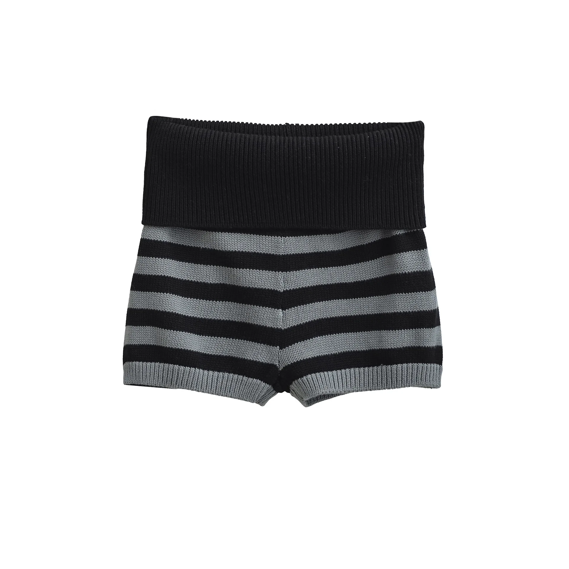 

Весенние полосатые вязаные шорты, модные полосатые вязаные шорты с эластичной резинкой на талии, универсальные прямые повседневные вязаные шорты для женщин, модные 4Z0M