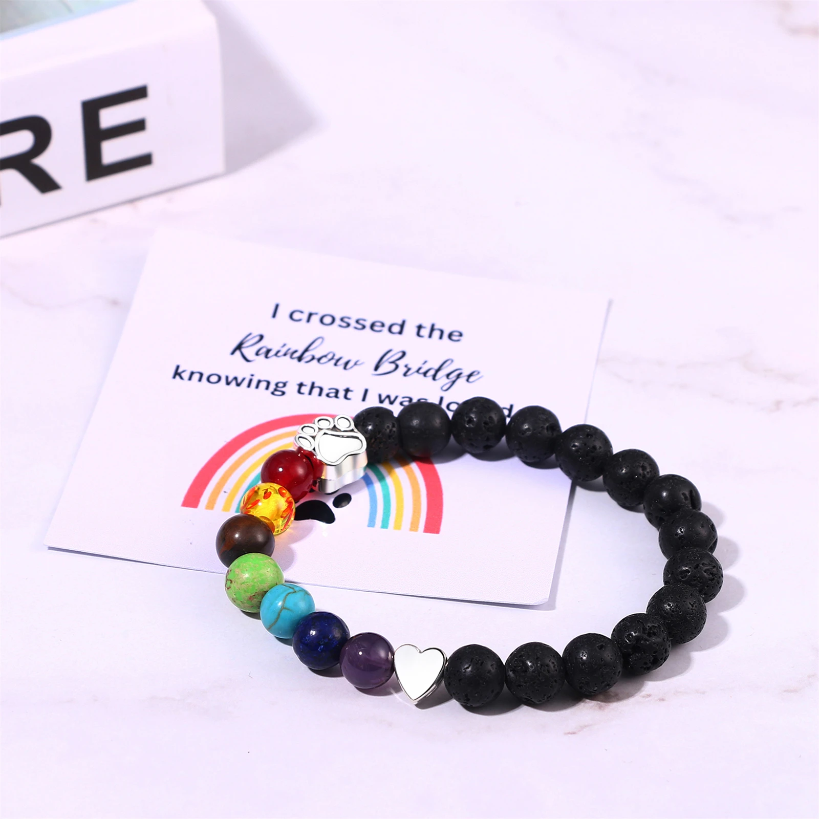 BONISKISS Rainbow 7 Chakra Pet Sympathy Bracelet Special Meaning Rainbow Bridge Dog Pet Memorial Gift Pet Sympathy Gift