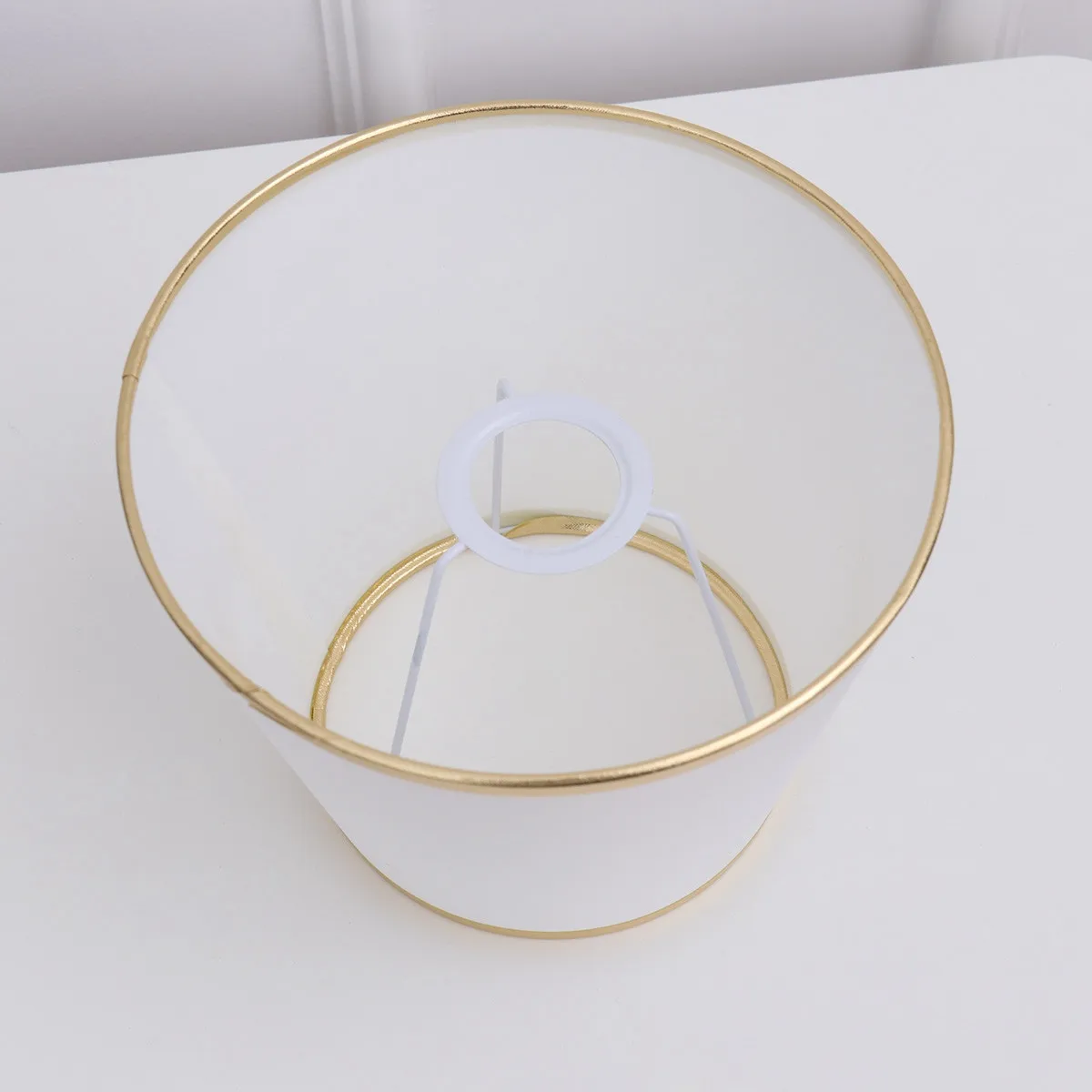 Round Lamp Shade with Gold Trim Soft Light Cover for Table Lamp Home Office Hotel Interior Decor