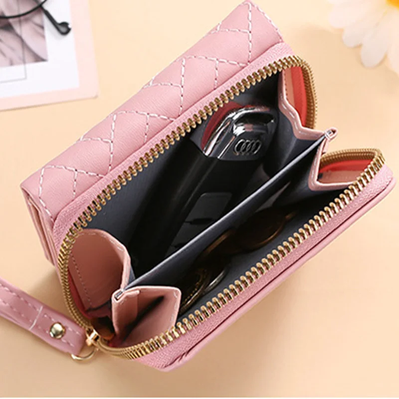 Cute Embroidery Love Women's Short Wallet PU Leather Fold Card Holder Mini Coin Purse With Zipper Luxury Ladies Money Clip