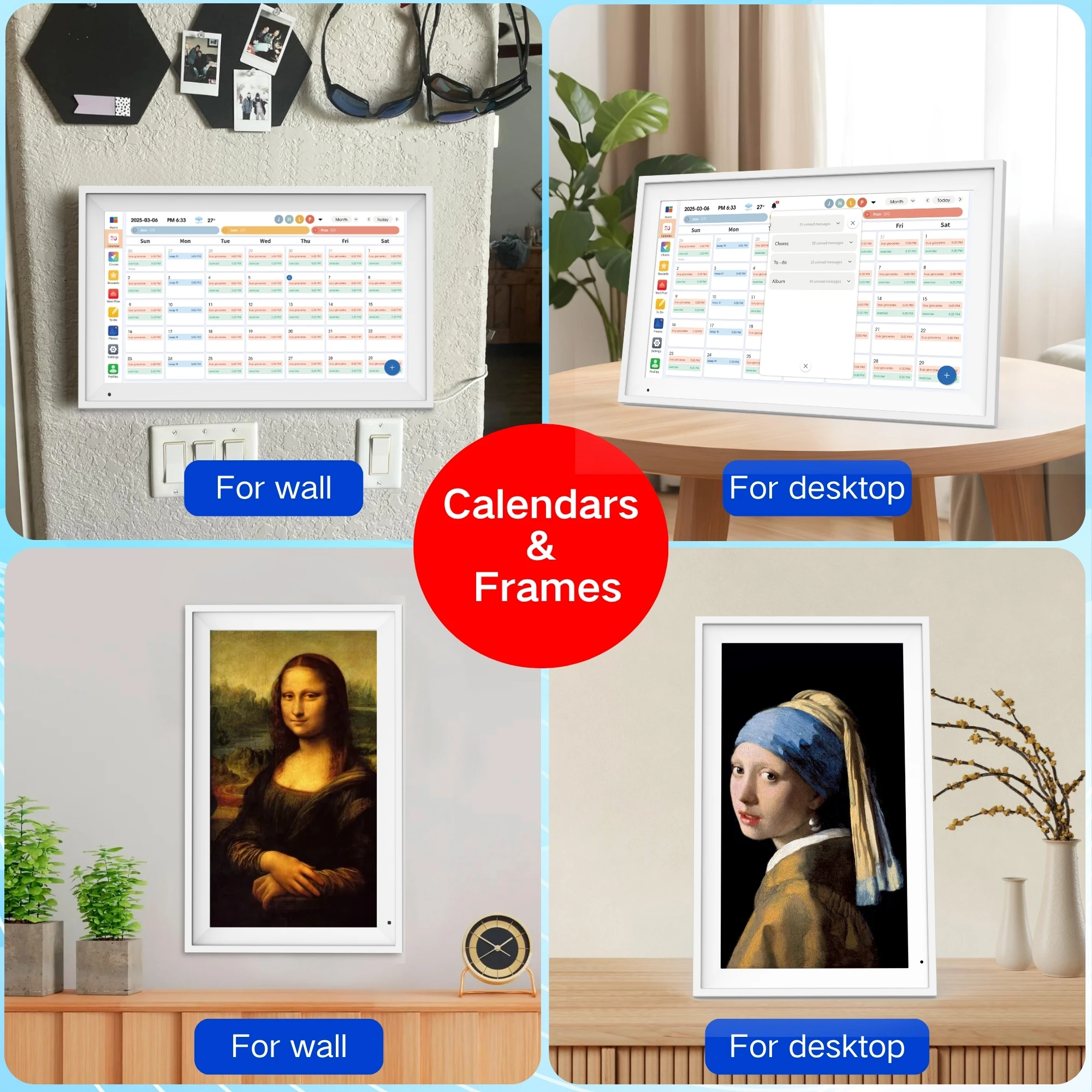 15.6-Inch Smart Android 14 4 + 64GB Electronic Calendar Photo Frame Customizable Desktop  Chart To-Do Notepad