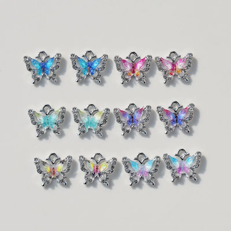 2/5/10pcs New Ins Bling Rhinestone Butterfly Jewelry Fashion DIY Handmade Earrings Bracelet Necklace Pendant Material Wholesale