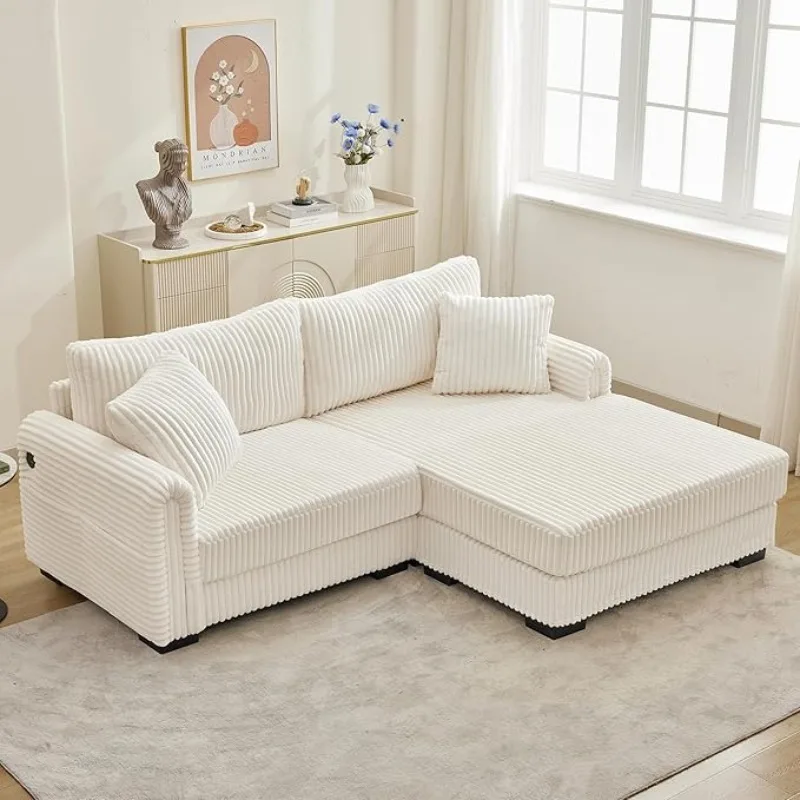 

86" Cloud Corduroy Sectional Loveseat Sofa,Upholstered Comfy L-Shaped Extra Deep Seat Sofa Couch for Living Room,Modern 2-Seat S