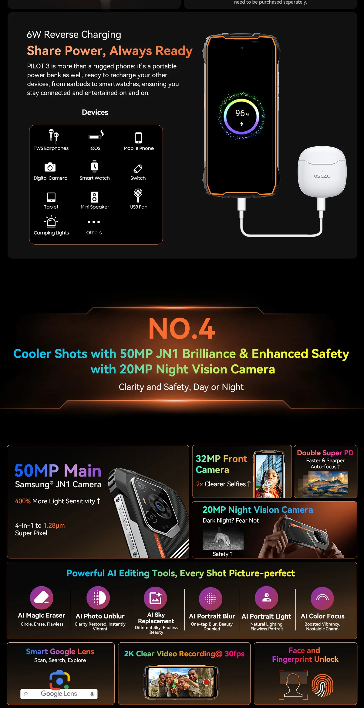 2025 Blackview OSCAL PILOT 3 Rugged Phone MTK 6300 12GB+256GB Telephone Portable 6.78" FHD+2.4K Display 120H Smartphone Android