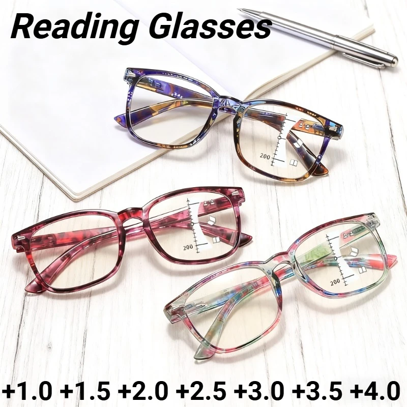 

New Vintage-Style Anti Blue Light Multifocal Reading Glasses Fashion Print High-Definition Presbyopia Glasses +1.0 To +4.0