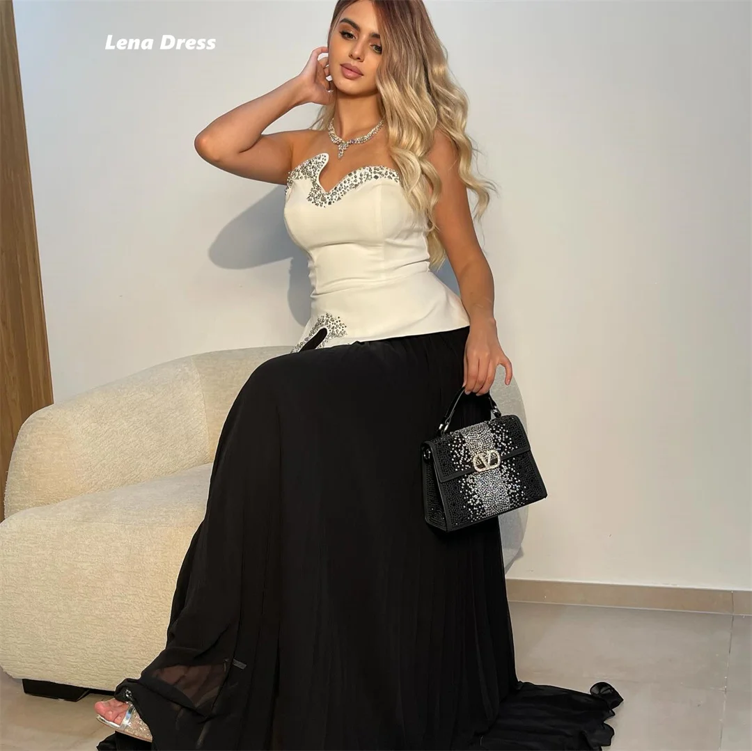 Eleganckie suknie wieczorowe Lena Line dla kobiet, luksusowe suknie wieczorowe 2025, bez rękawów, skromne suknie na studniówkę, z odkrytymi ramionami, szyte na miarę.