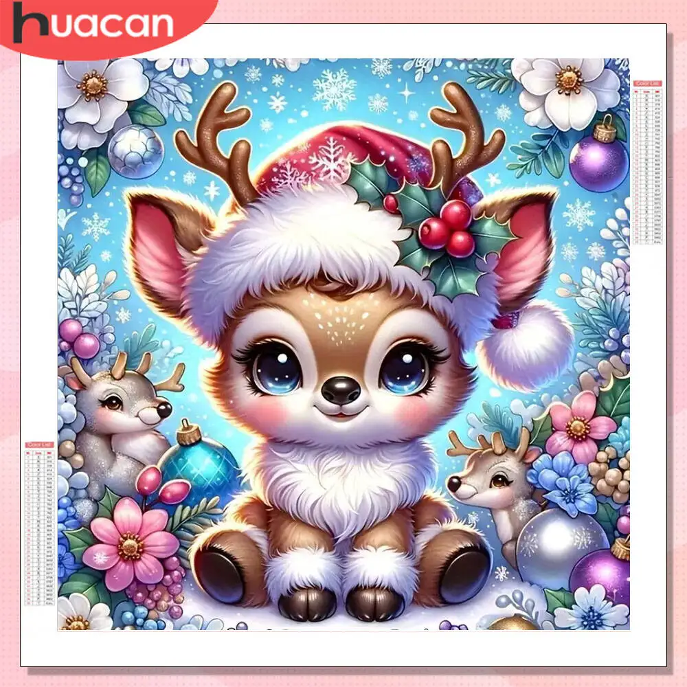 HUACAN Diamant Malerei Hirsch Tier Winter voller Runde Bohrer Wand Dekor Diamant Mosaik Weihnachten Kreuzstich
