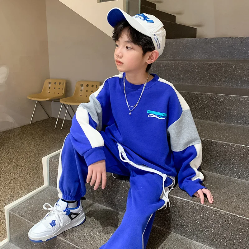 

Spring Autumn Boy Contrast Alphabet Sweatshirt+Sweatpant Set School Kids Tracksuit Child Work Outfit Student Jogger Suit 5-16Yrs