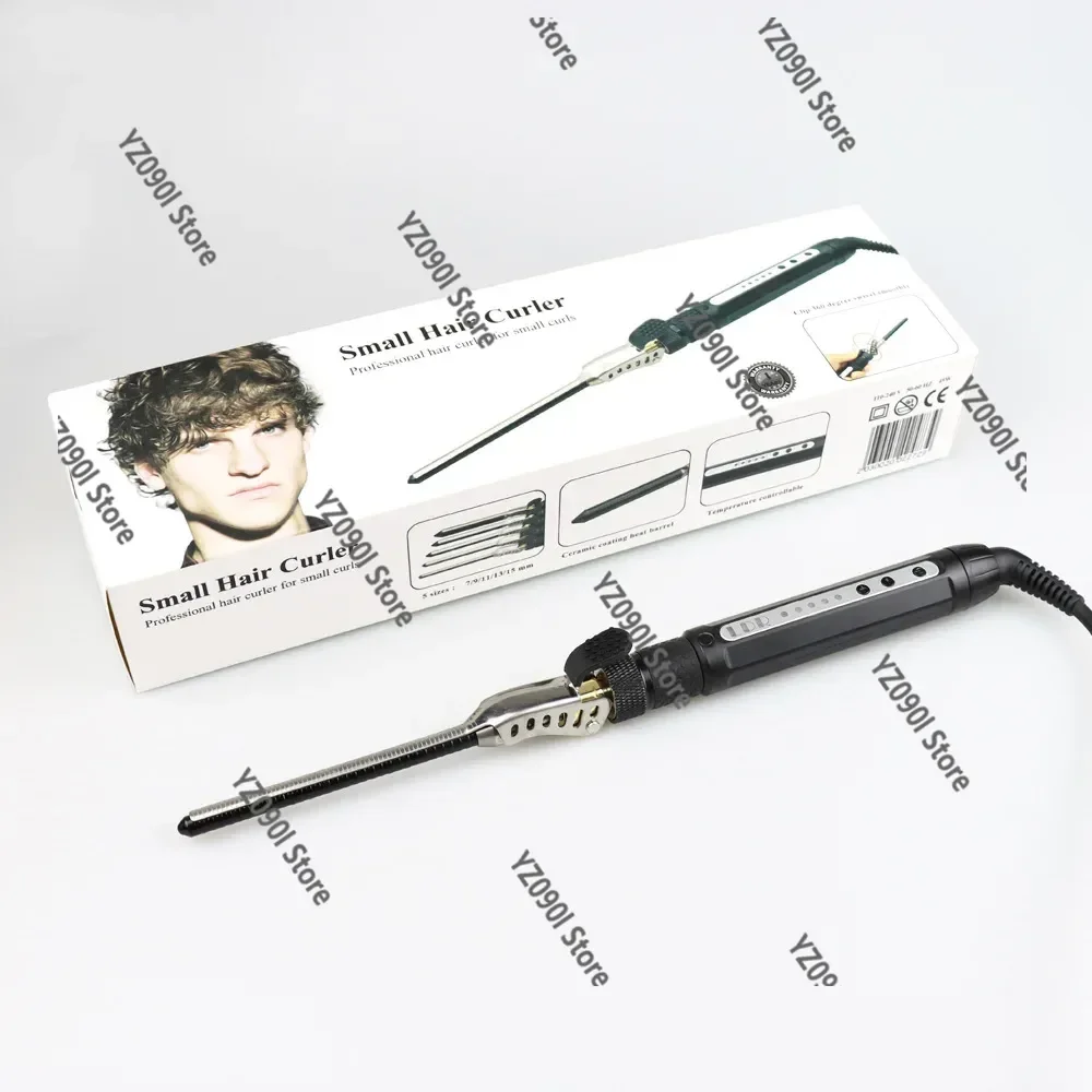 7mm Mini Curling Iron with Clip, Rotatable Small Curling Wand for Short Hair Fluffy Wool Roll Hairstyle