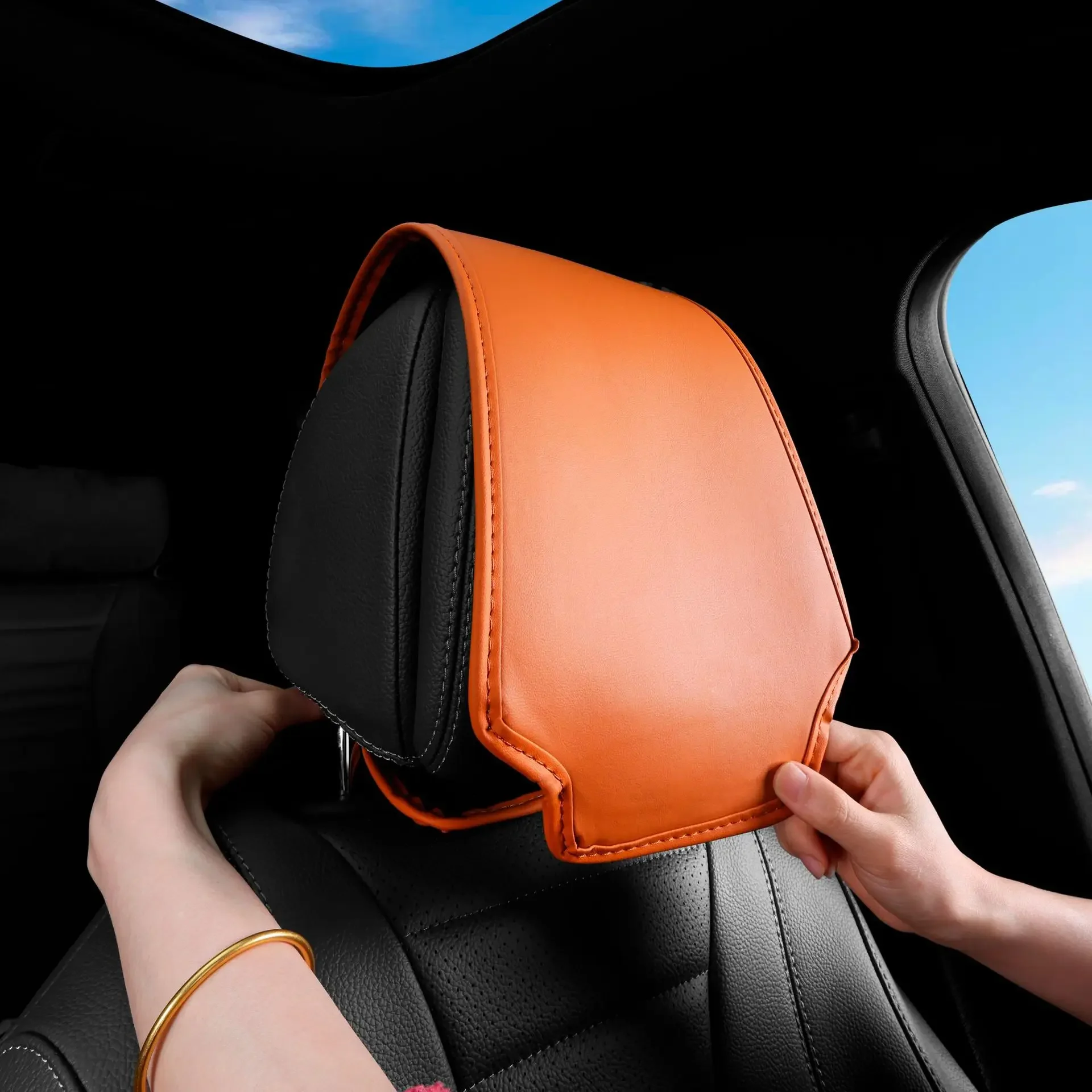 Leather Car Headrest Cover Anti-dirty and Wear-resistant For Rolls-Royce Phantom Ghost Cullinan Wraith Dawn Silver-Spirit