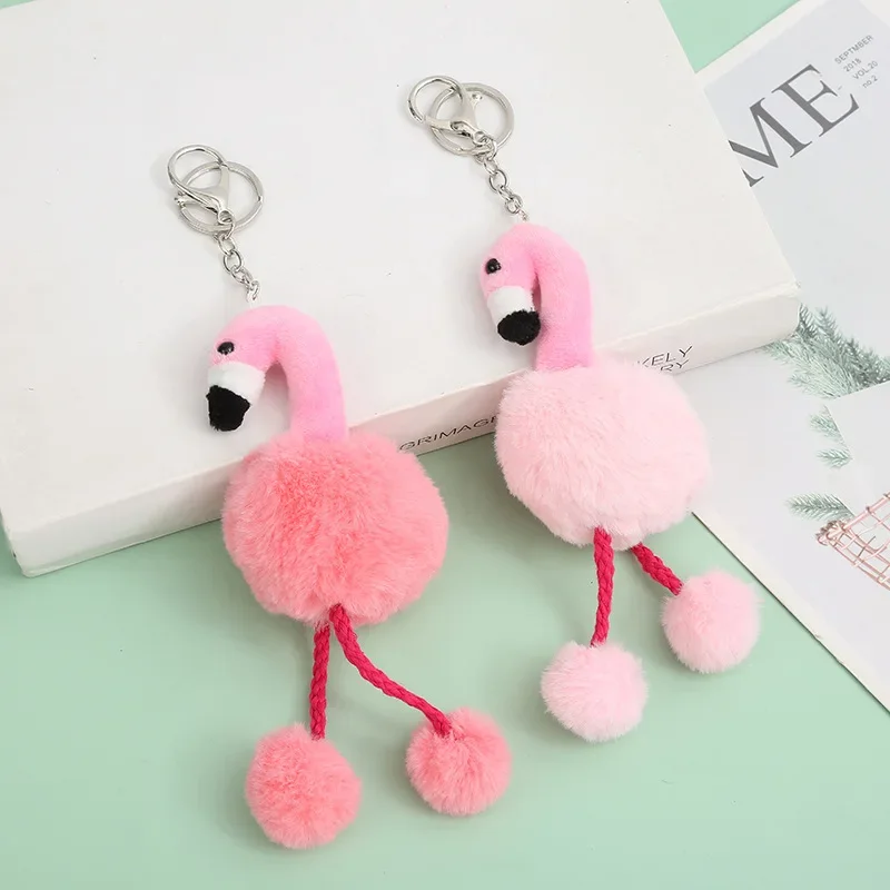 Cartoon Cute Plush Flamingo Keychain Ins Cute Girl Heart Plush Ball Keychain Student Backpack Pendant Fashion Girl Birthday Gift