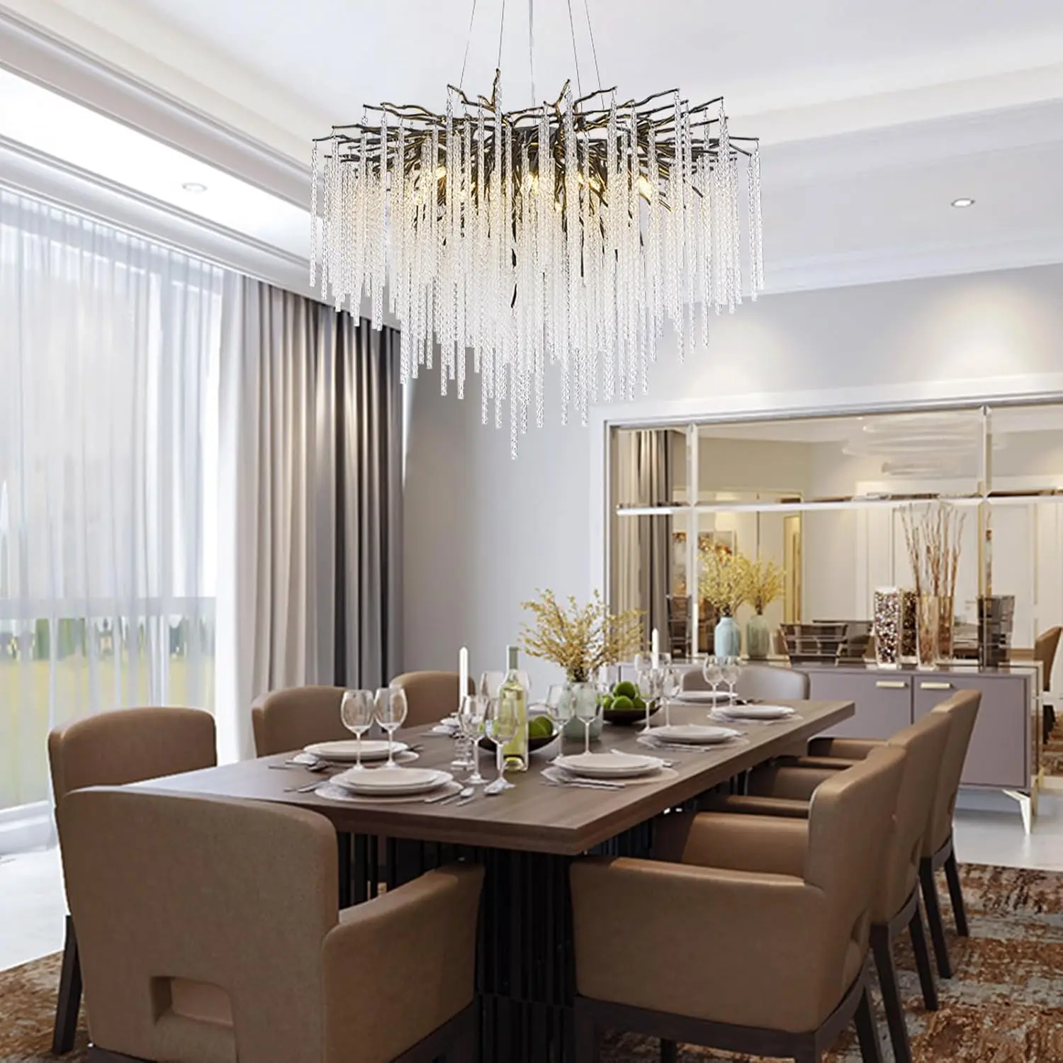 Long Crystal Branch Chandeliers For Dining Room Kitchen Table Modern Black Crystal Hanging Chandelier Living Room Bedroom