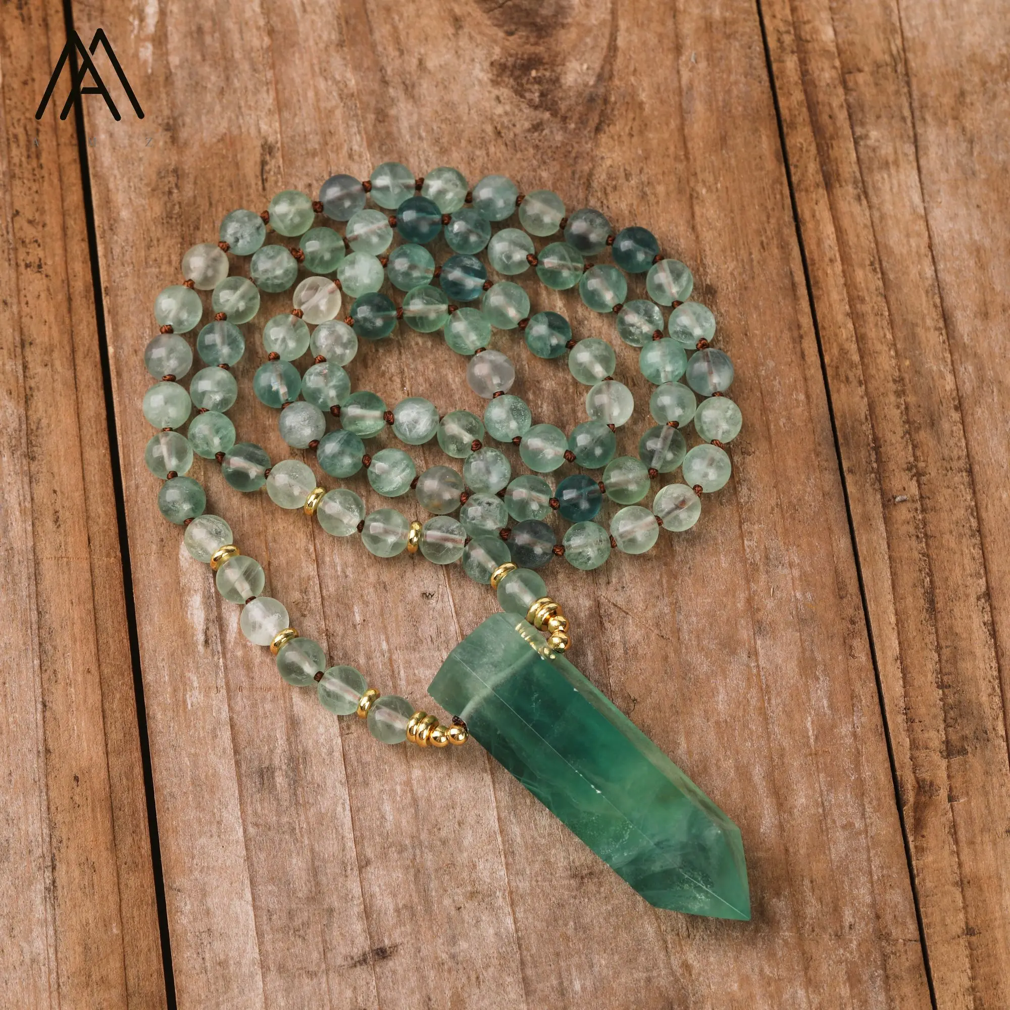 Natürlicher Regenbogen-Fluorit-Heilpunkt-Anhänger für Damen, 108 Gebetsperlen, Mala-Halskette, Meditation, spiritueller Schmuck, Geschenke – Detail 6