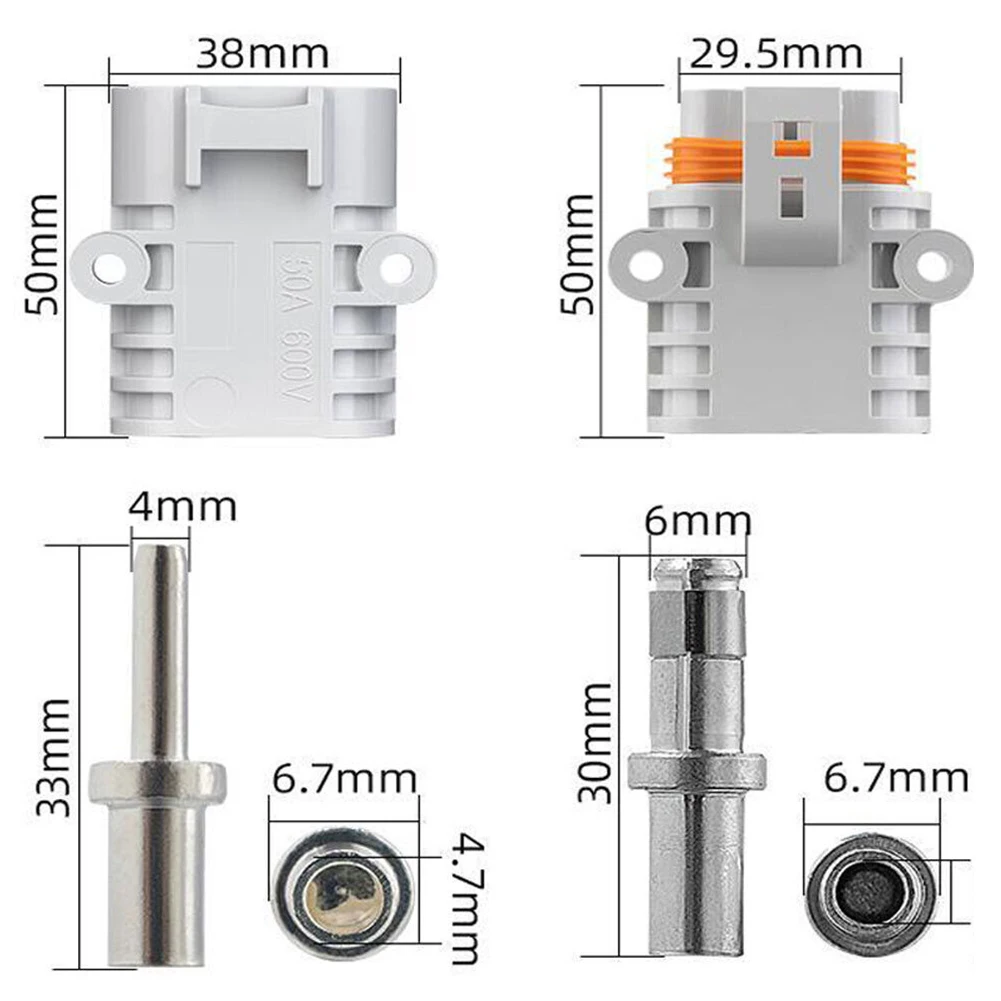 50A 600V High Power Male/Female Connector Straight Plug For Electric Car Battery 50A 600V 2 Number Of Stitches Connector