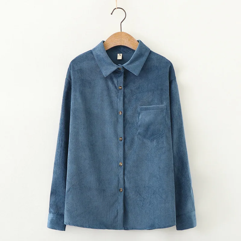 Simple Casual Corduroy Shirts Women 2024 New Fresh Lady Solid Color Loose Blouses and Tops Ladies Long Sleeve Shirt Clothing