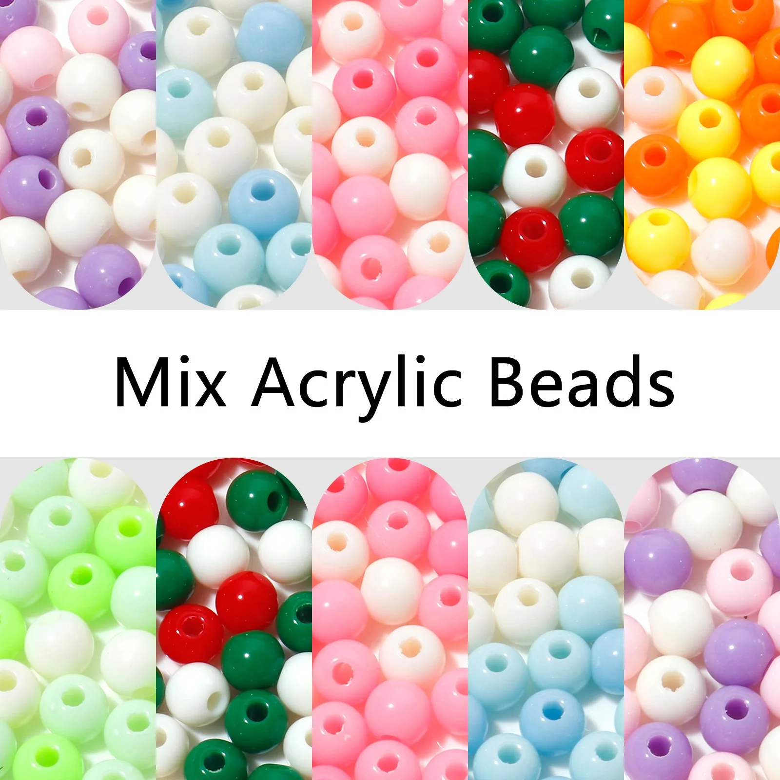 Acrylic Beads 6mm Random Color Round Beads for DIY Bracelet Necklace Jewelry , Hole: Approx 1.6mm, 1 Packet(Approx 100PCs)