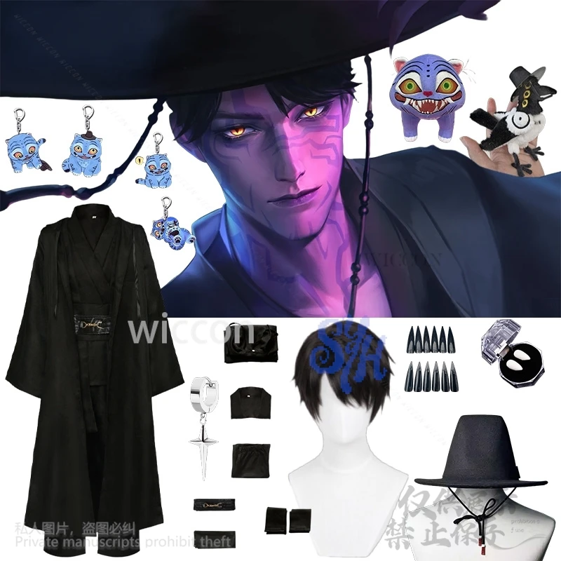 

Anime Movie Kpop Demon Jinu sajaboy﻿ Cosplay Handsome Idol Stage Uniform Korea Hat Vampire Goth All Black Suit Halloween Cos