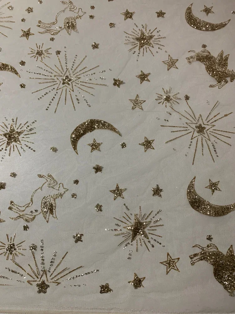Fantasy mesh fabric hot stamping shining gold spraying stars moon sewing dress wedding dress clothing diy fabric