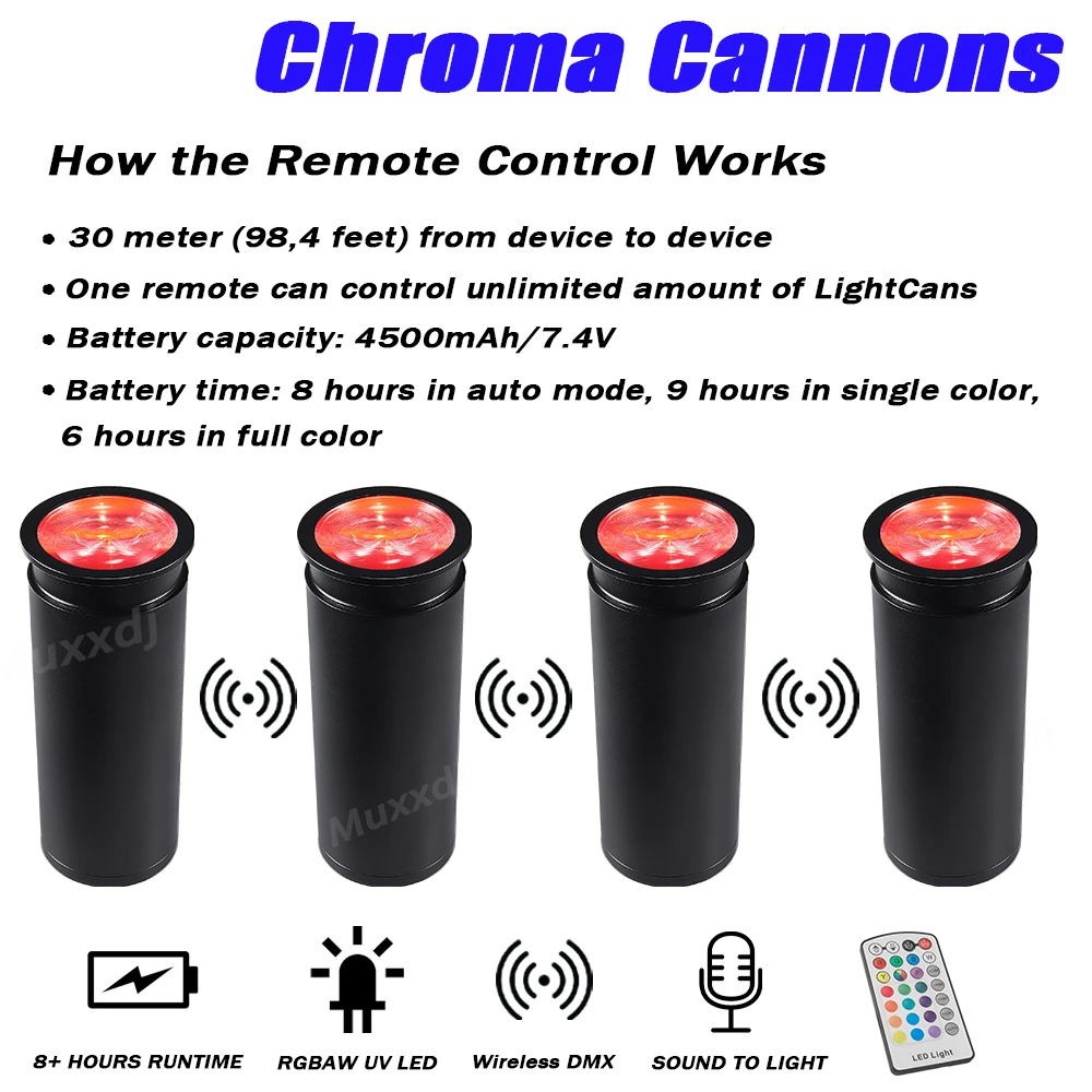 BothLighting 12pcs Chroma Cannons 15W RGBWA UV LED RF Remote Battery Wireless DMX Effect Mini Smart DJ Wedding Light