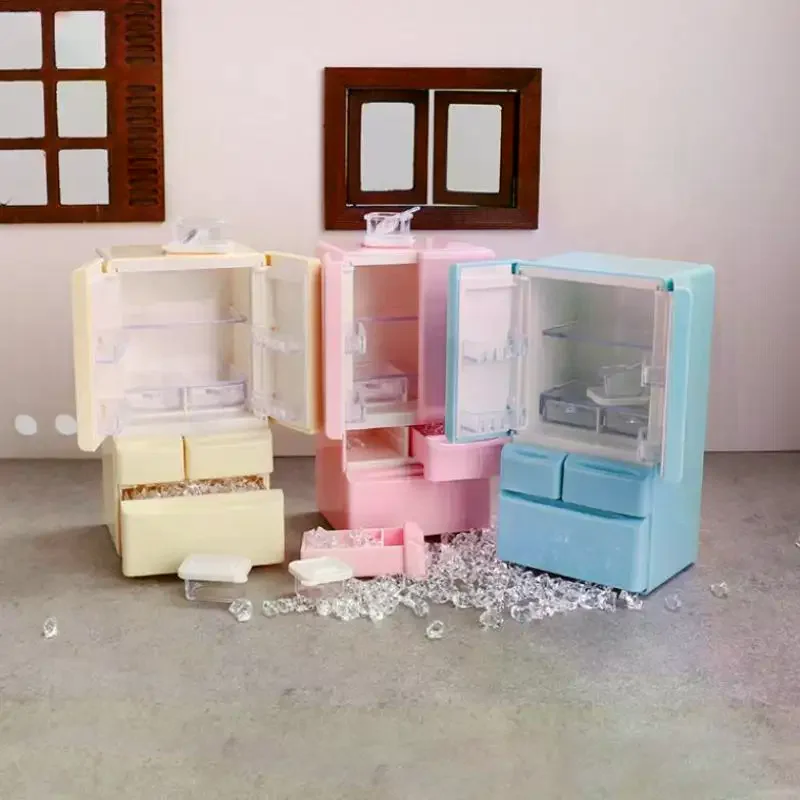 

1 Set Miniature Food Play Kitchen Scene Pocket Furniture Model 1:12 Playhouse Toys Doll House Cartoon Mini Refrigerator