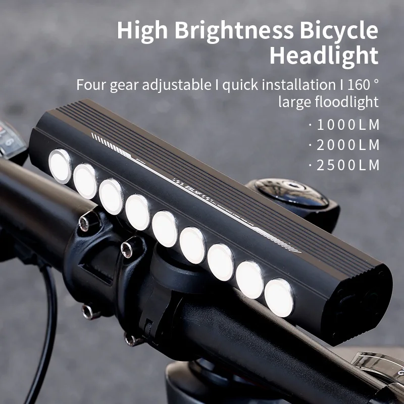 

EESLNF 2500 Lumens Waterproof Aluminum Alloy Bicycle Headlight 8000mAh Bike Front Light for Cycling Safety