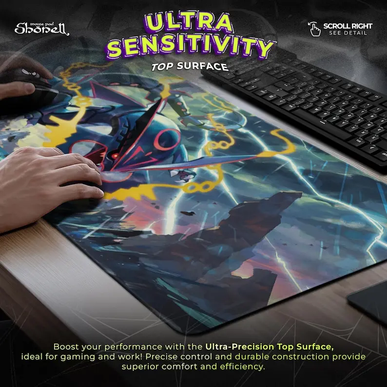 لوحة ماوس Mega Rayquaza - تصميم Primal Sky Battle مع Dragon الأسطوري، وسجادة مكتب ألعاب Pokémon، وفكرة هدية أنيمي ملحمية