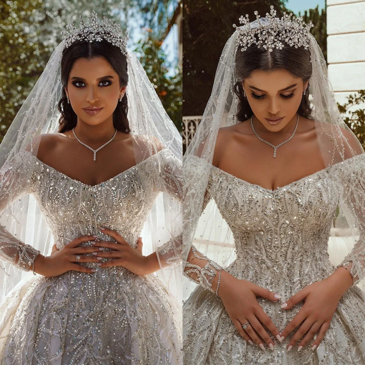 

Custom woman Luxury Off Shoulder Ball Gown Wedding Dress 2026 Elegant Beaded Bridal Gown Plus Size Vestido De Novia