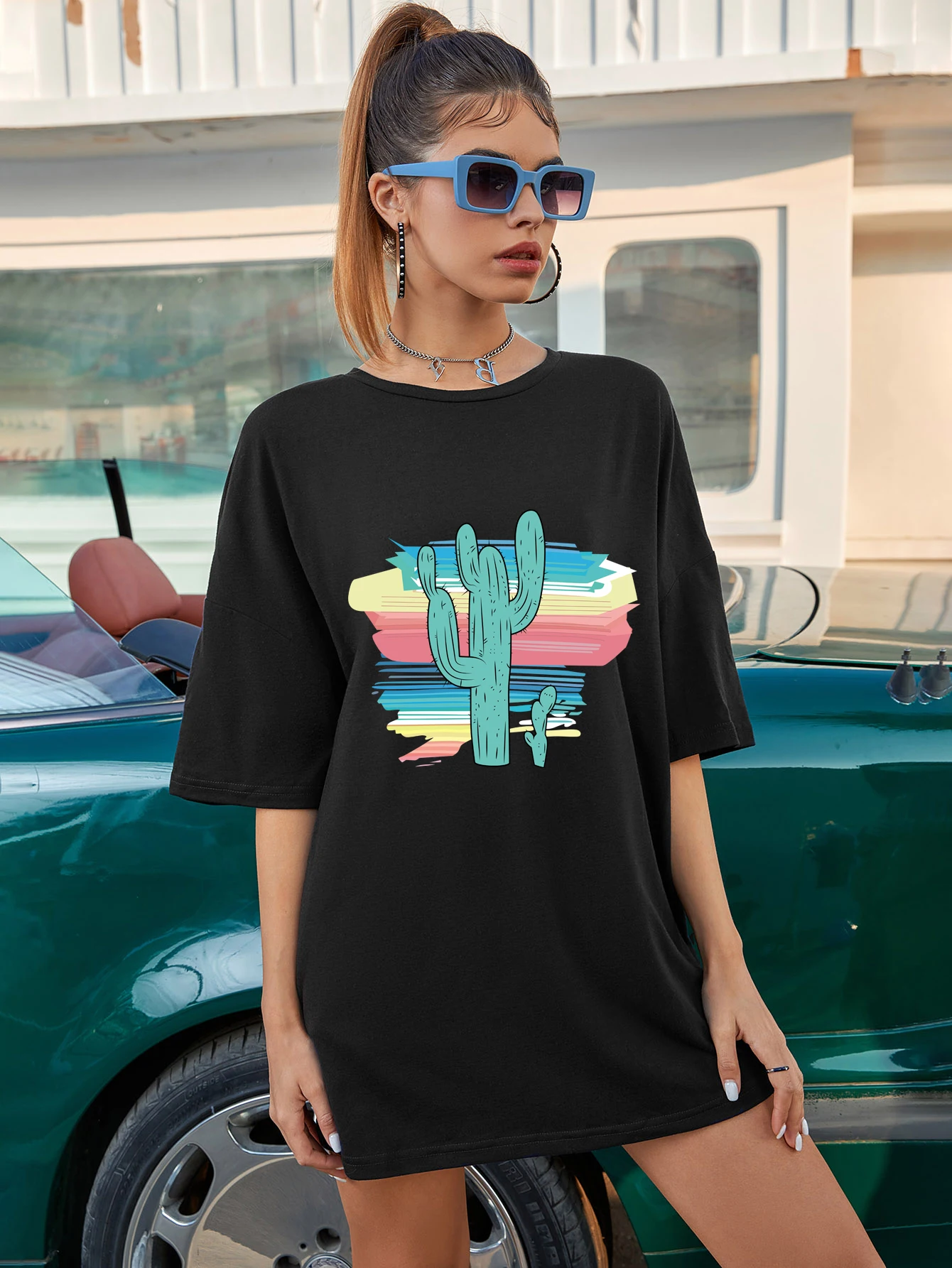 

colored retro cactus oversized tshirt vintage women graphic plant tee shirt