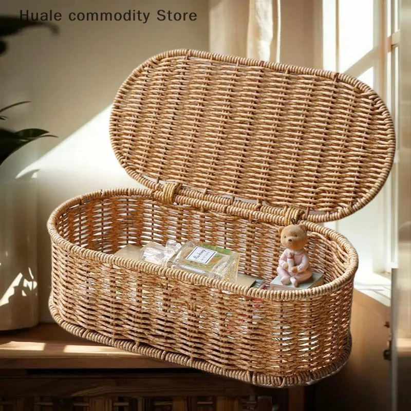 Panier de rangement bohème en Imitation rotin, boîte de rangement tissée, cadre anti-poussière, panier de décoration pour la maison