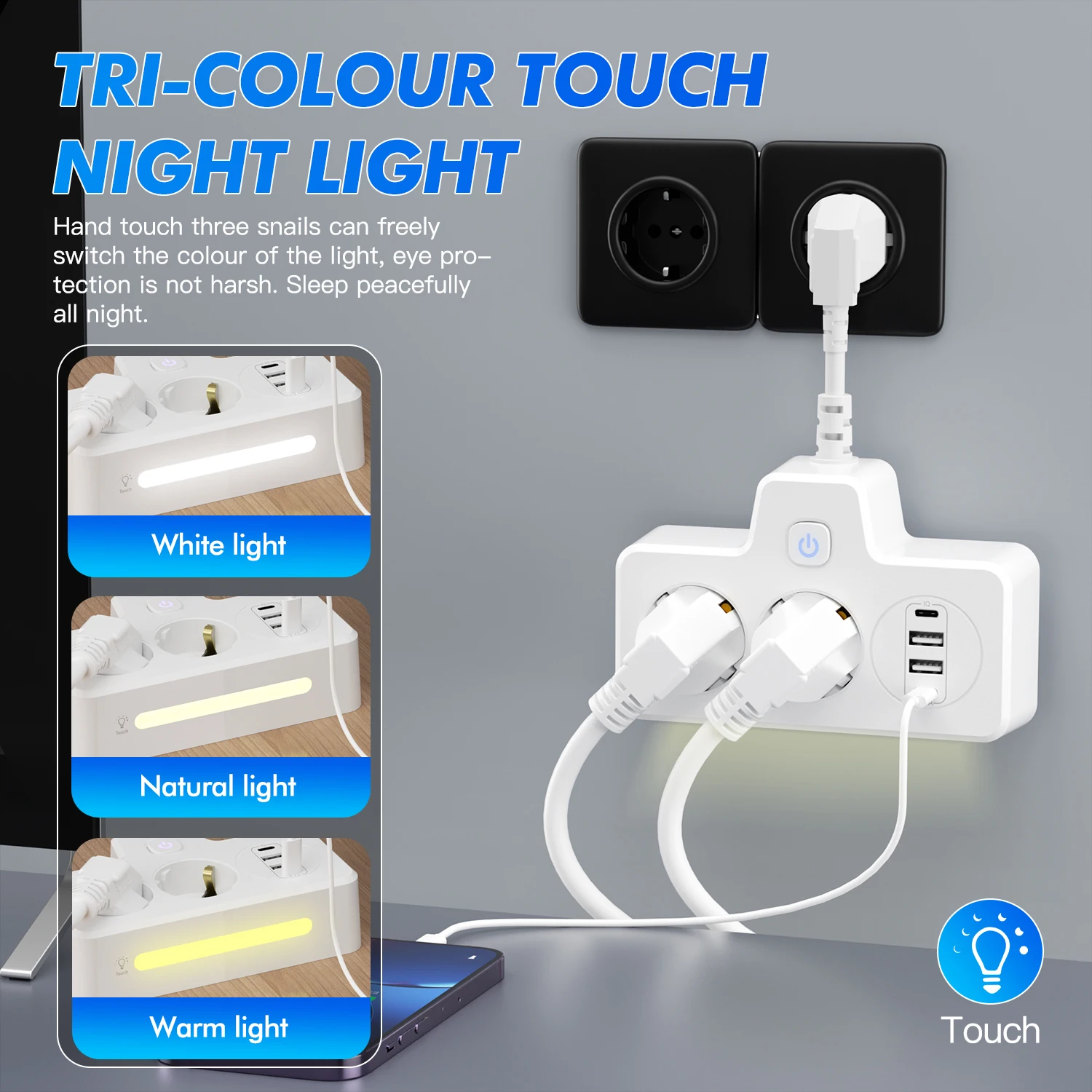 EU Korea AC Plug Power Strip Wall Mounted Independent Switch Multitap Network Filter With USB Ports Charg Network Filter Adapter